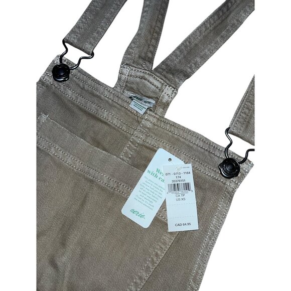 Aerie Womens Khaki Denim Overalls Shorts XS Womens Adjustable Straps Pockets Bei - Picture 5 of 16